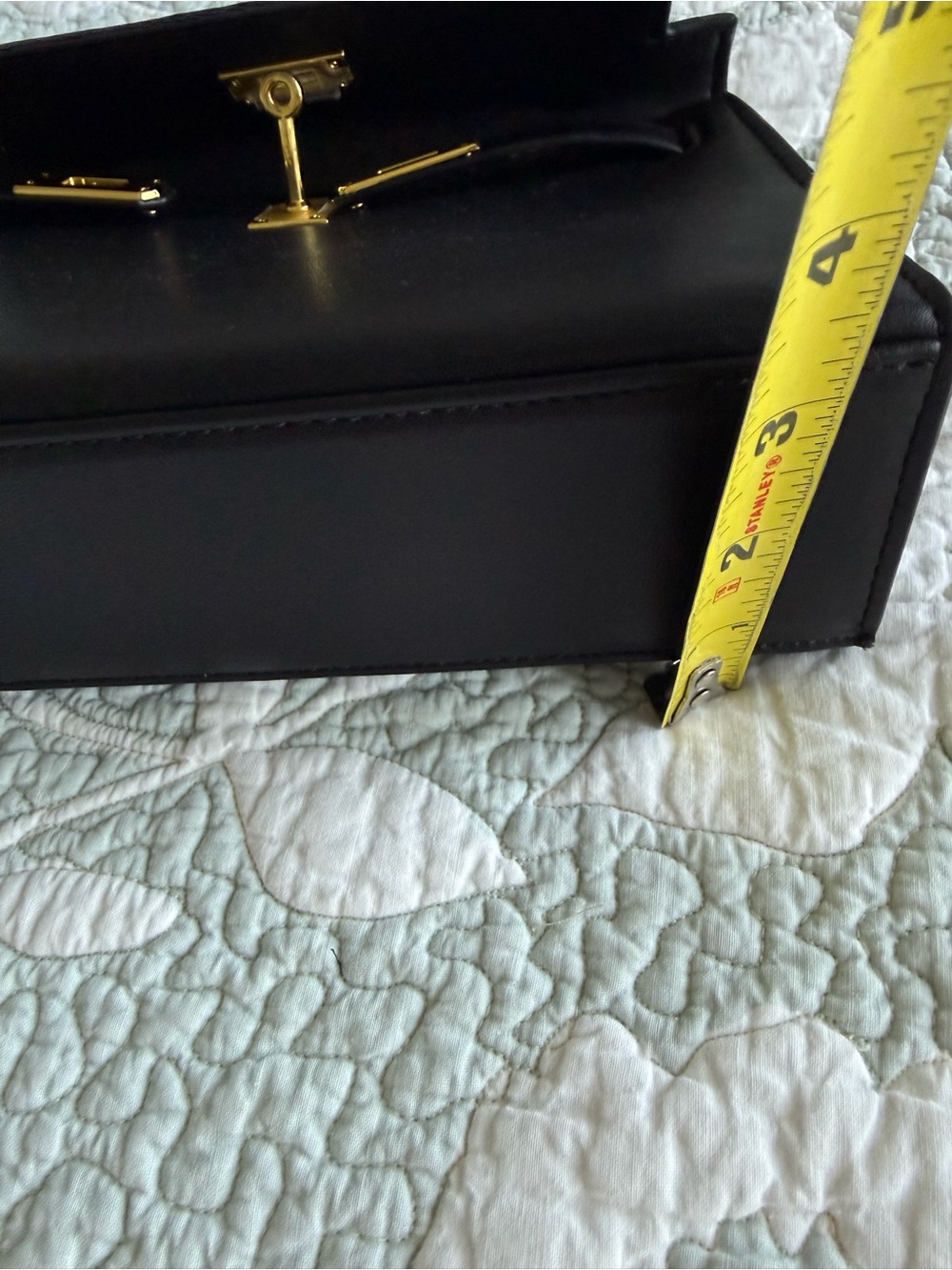 Black Leather Top-Handle Women's Bag with Gold Hardware - Picture 8 of 8